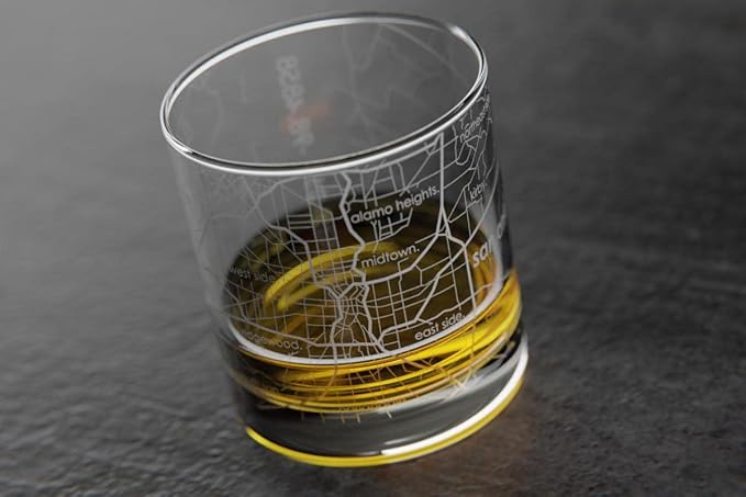 Well Told Engraved San Antonio Texas Map Rocks Glass, Old Fashioned Whiskey Glass (11 oz, Clear) Etched Whiskey Glass, Gifts For Whiskey Lovers