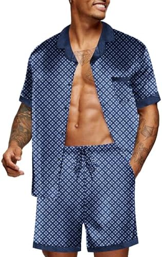 Ekouaer Men Silk Pajamas Set 2 Pieces Satin Pj Button Down Loungewear Sets by EKOUAER