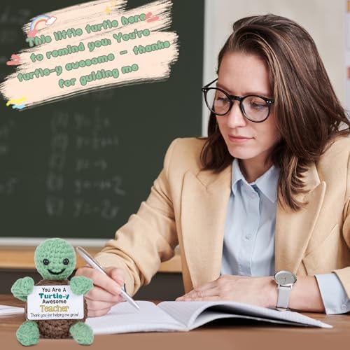 4THFARMES Mini Funny Turtle Christmas Teacher Gifts for Women Men, End of Year Thank You Teacher Gifts Ideas, Personalized Cool Small Cute Stuff Things, Handmade Emotional Positive Crochet Turtle - Image 5