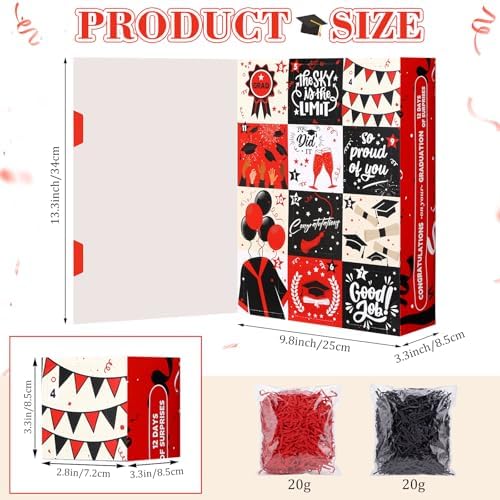 Glenmal Graduation Countdown Calendar Gift Box 12 Days 2026 Graduation Gift Box with Filling Raffia Large Inner Boxes Fill It Yourself Empty Boxes for Graduates Her Him High School College(Red) - Image 2