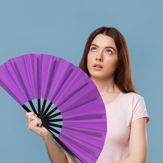 4 Pack Large Folding Hand Fan for Line Dance & Popping, Large Clap Rave Fan Chinese Kung Fu Hand Fan Decorative Folding Fans for Dancing Boots on The Ground(Purple)