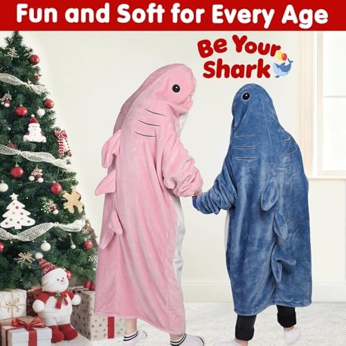 Waitu Shark Wearable Blanket for Kids, Shark Blanket Hoodie Funny Birthday Gifts for Women Men Boys Girls, Shark Hooded Blanket Cute Flannel Shark Costume for Shark Lovers (Kids, Blue) - Image 5