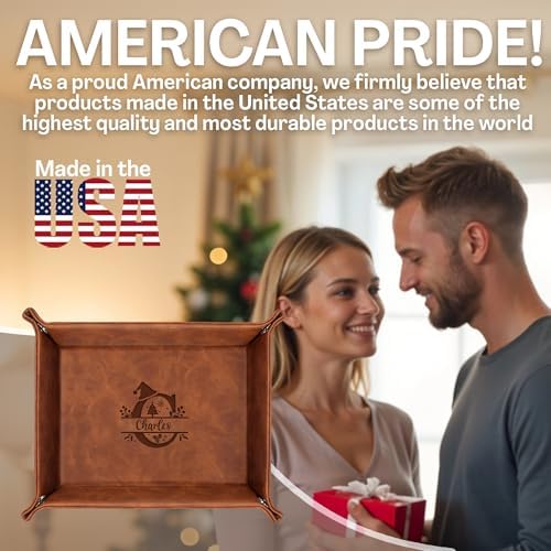 Engraved Leather Valet Tray – Personalized Mens Dresser Organizer Tray with Custom Name – Christmas Gift for Dad, Husband, or Men – Nightstand Organizer - Image 7