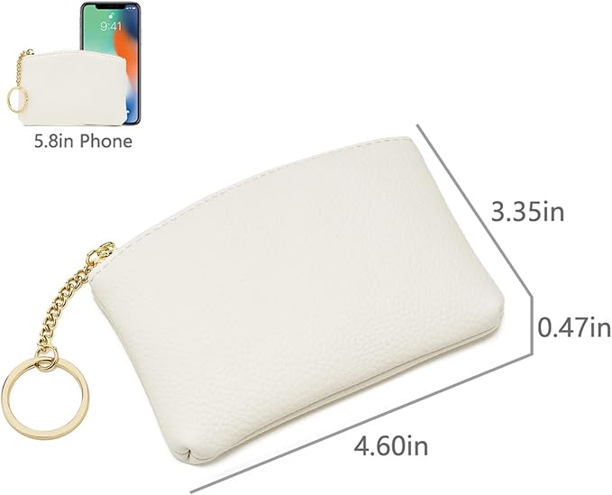 WOZEAH Artificial Leather Coin Purse Change Purse With Key Chain Ring Zipper For Men Women (A White)