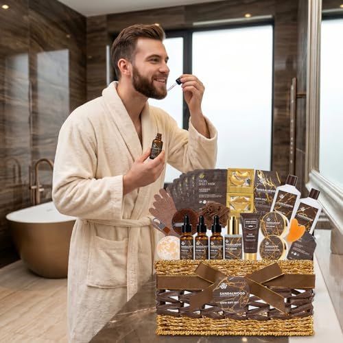 Gifts for Men, Sandalwood 32 Pcs Bath & Body Gifts Basket Set for Men - Image 4