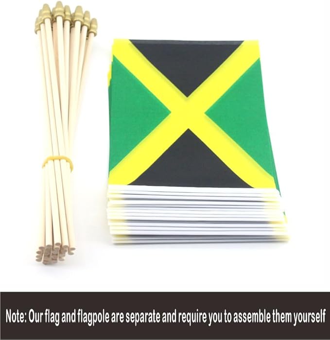 20 Pack Jamaica Flags Jamaican Stick Flag Small Mini Handheld Flags for Decorations,（ 5 × 8inches）, essential for parties and celebrations