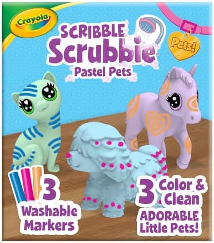 Crayola Scribble Scrubbie Pastel Pets (3ct), Grooming Animal Toy for Kids, Washable Animal Figurine, Kids Gift, Toys for Girls & Boys, 3+ by Crayola