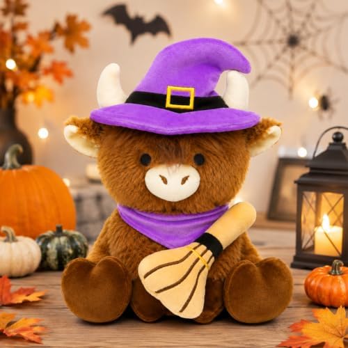 Halloween Highland Cow Stuffed Animal -8.8inch Witch Hat Cow Stuffy Plush - Image 3