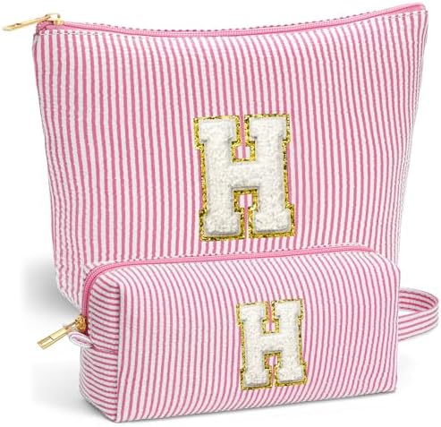 Christmas Gifts for Women - Christmas Stocking Stuffers, Small Makeup Bag for Purse Travel Makeup Bag Set, Initial Make up Bag Pouch,Birthday Gifts for Women, Pink Letter H by Fohufo