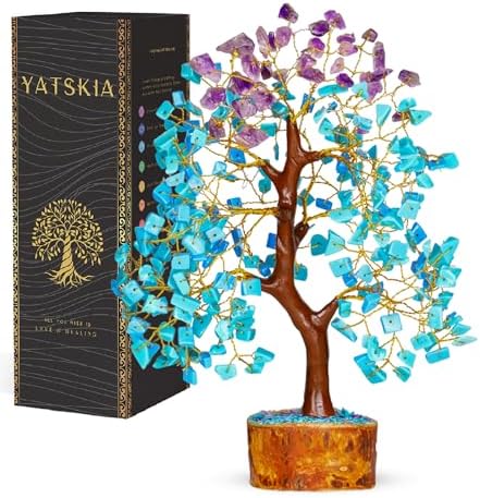 YATSKIA Amethyst Turquoise Crystal Tree | Crystal and Gemstones Tree Office Decor | Crystals Decor | Office Decor for Women | Birthday Gifts for Women | 10 Inch 300 Beads by YATSKIA