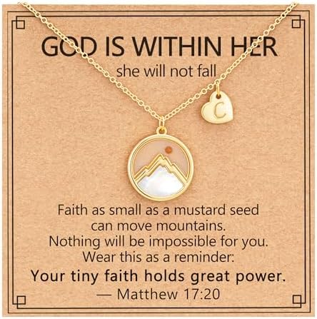 Mustard Seed Initial A-Z Necklace, 14K Gold Plated Moving Mountains Faith Confirmation First Communion Baptism Christian Religious Graduation Gifts by Pavkki