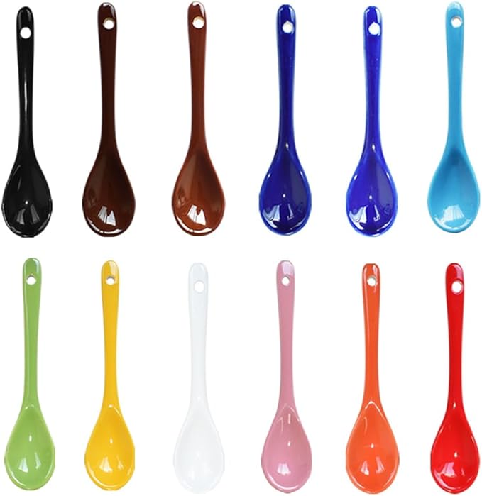 12 Color Porcelain Egg Spoons Ceramic Spoons 5 inch Coffee Dessert Yogurt Tea Milky Tea