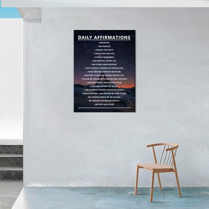Daily Affirmations Inspirational Poster Canvas Wall Art for Office Motivational Prints Artwork for Living Room Modern Home Decor Painting Pictures Stretched and Framed Ready to Hang [30''Wx 40''H]