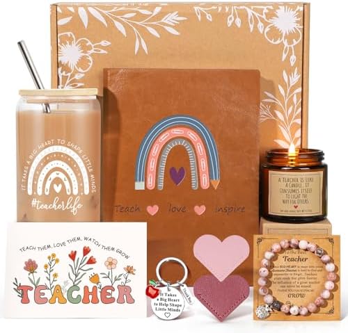 Teacher Appreciation Gifts for Women, Thank You Gifts for Teachers from Students – Teachers Day, End of Year, Graduation, Retirement, Birthday Gift Basket with 16oz Drinking Cup, Journal(Brown) by iAOVUEBY