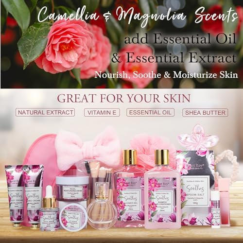 27 Pcs Spa Day Gifts Basket for Women, Camellia Magnolia Bath and Body Gift - Image 3