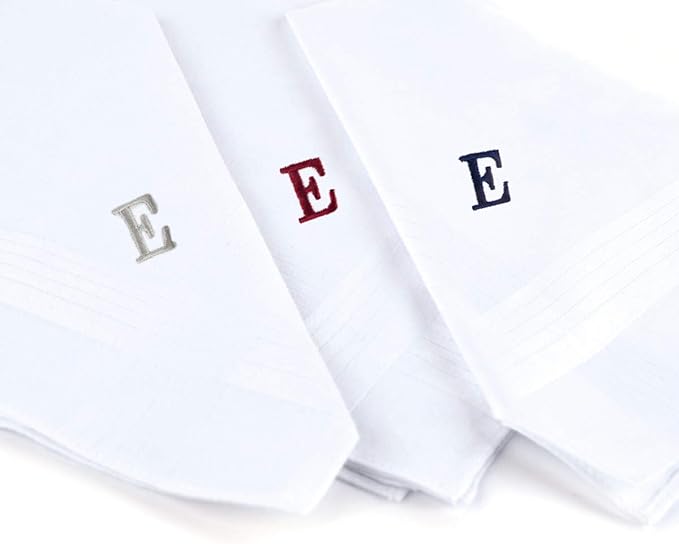 Initial Handkerchief for Men, Monogrammed Boxed 3 Piece Set,100% Cotton