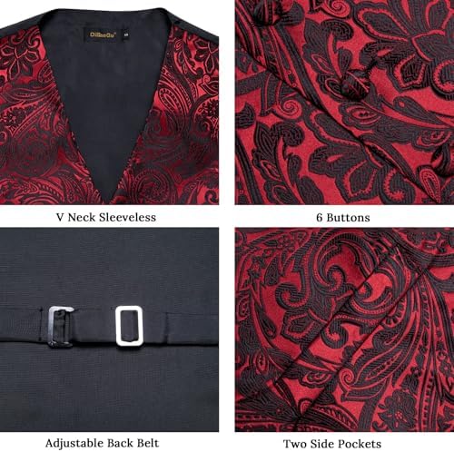 DiBanGu Mens Vest and Tie Set Formal Paisley Waistcoat and Necktie Pocket Square Cufflinks Silk Suit Vest for Tuxedo Wedding - Image 4