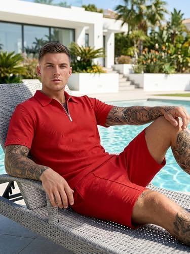 Men's Summer Outfits 2-Piece Polo Short Sets Shirt Sweatsuit - Image 3