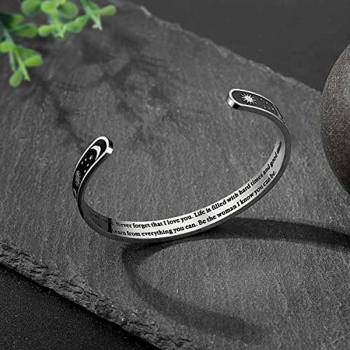 TONY & SANDY Inspirational Bracelets for Women Teen Girls Personalized Gifts for Daughter Granddaughter Mom Sister Friends Stainless Steel Engraved Cuff Birthday Easter Christmas - Image 2