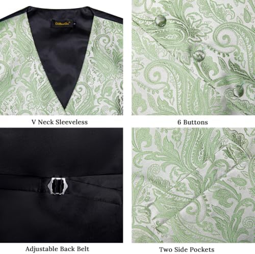 DiBanGu Mens Vest and Tie Set Formal Paisley Waistcoat and Necktie Pocket Square Cufflinks Silk Suit Vest for Tuxedo Wedding - Image 6