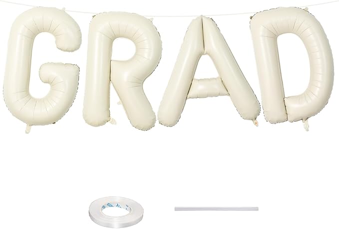 40 Inch Beige GRAD Balloons for Graduation Party Decorations, Large Cream White Sand Grad Balloons Letter, Ivory Alphabet Grad Banner Sign for Class of 2025 Congrats Grad Party Decor Supplies