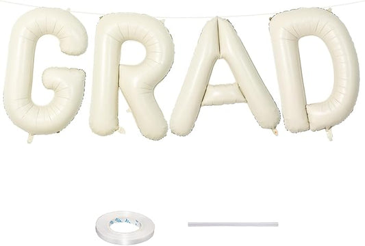 40 Inch Beige GRAD Balloons for Graduation Party Decorations, Large Cream White Sand Grad Balloons Letter, Ivory Alphabet Grad Banner Sign for Class of 2025 Congrats Grad Party Decor Supplies