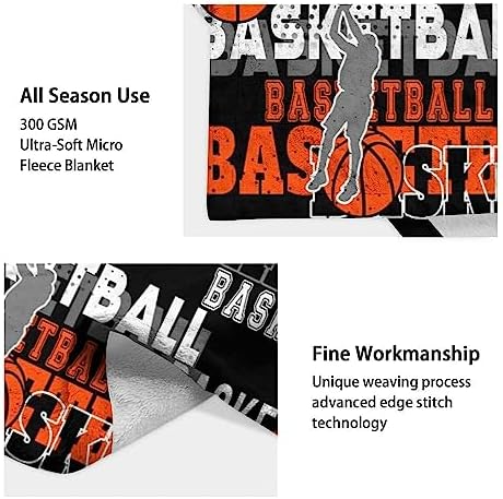 Mercuryelf Basketball Throw Blanket - Soft, Fuzzy & Warm - 60x80 Inches Flannel Blankets for Bed, Couch - Black Sports Throws Gift for Adults - Image 4