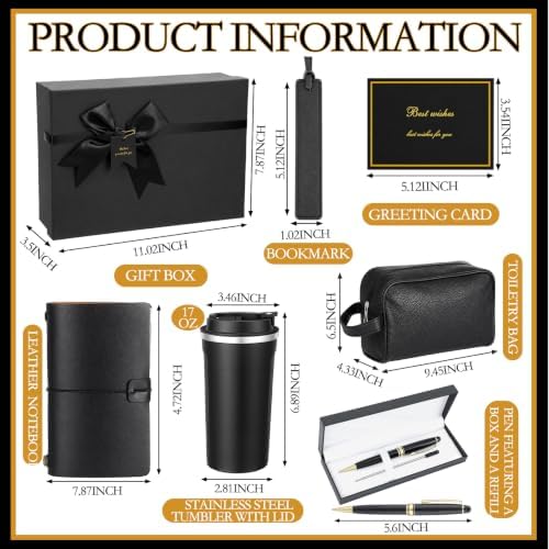 7 Pcs Gift Set for Men 17oz Tumbler Notebook Bag Pen,Black - Image 2