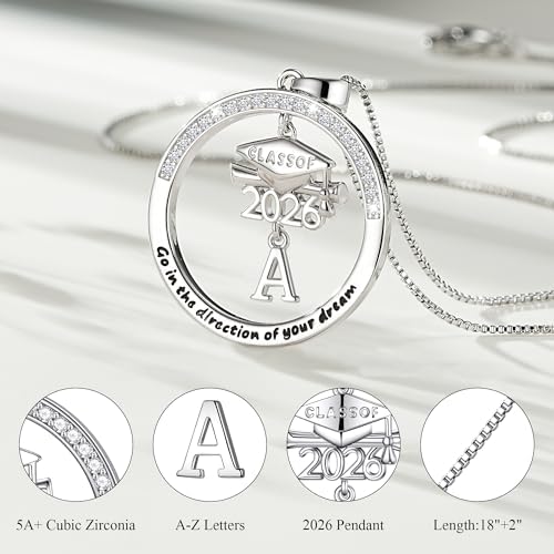 Ritach Graduation Gift for Her - Class of 2026 Graduation Cap Initial Necklace Silver Cubic Zirconia Graduation Necklace Masters Degree High School College Graduation Gift for Her - Image 5