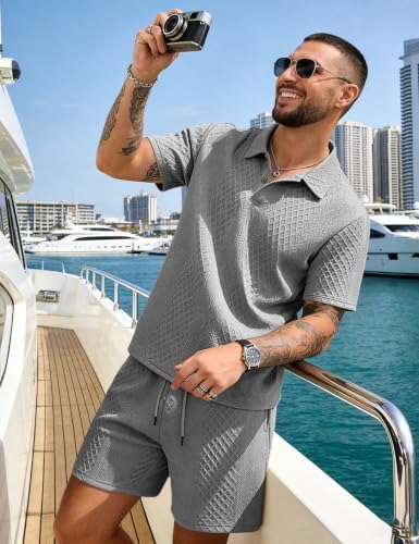 Men's 2 Pieces Outfits Casual Polo Shirt and Shorts Set Collar Athletic Jogging Summer Tracksuit - Image 5