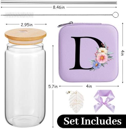 AYGXU Graduation Gifts for girls,teacher appreciation gifts for women,high school Graduation gifts for her,Small Jewelry Travel Case,16oz glass cups with lids and straws,Initial D purple - Image 2