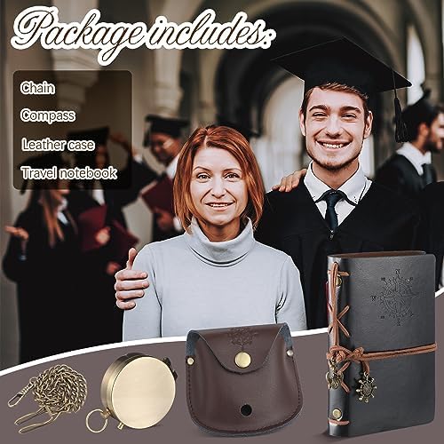 Kanayu 2 Pcs Compass Graduation Gift Compass with Stamped Leather Case and Leather Journal Notebook High School College Graduation Gifts for Him - Image 3