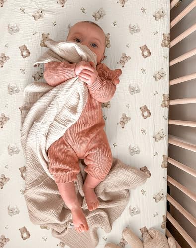 Muslin Bedside Bassinet Sheets 2 Pack, 33" X 20", (Teddy & Friends) - Image 6