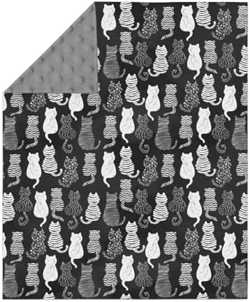 Stylish Cat Shapes Baby Blankets for Girl Boy Black and White Cats Stripes Soft Mink Dotted Backing Double Layer Swaddle Blanket Cats Lover Gift Nursery Bed Blanket Infant Toddler Crib 30x40 - Image 2