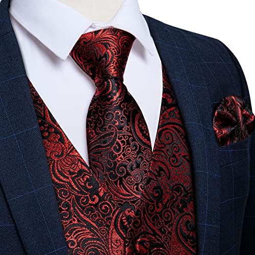 DiBanGu Mens Vest and Tie Set Formal Paisley Waistcoat and Necktie Pocket Square Cufflinks Silk Suit Vest for Tuxedo Wedding - Image 2