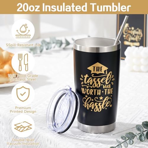 Graduation Gift for Him 2026, Class of 2026 Graduation Cup for Senior High School College Boys Men Son Brother Best Friend, 20oz Tumbler Gift Set with Lid, Straw & Box, The Tassel Was Worth The Hassle - Image 4