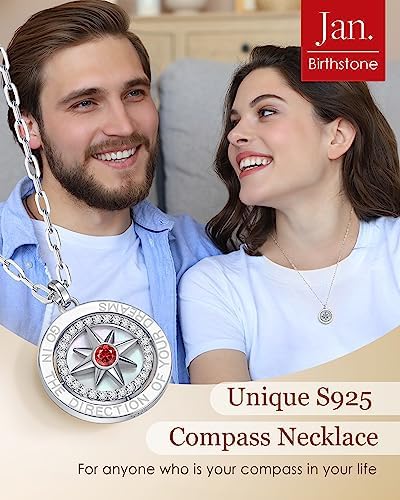 Compass Birthstone Pendant Necklace for Women, S925 Sterling Silver Jewelry - Image 2