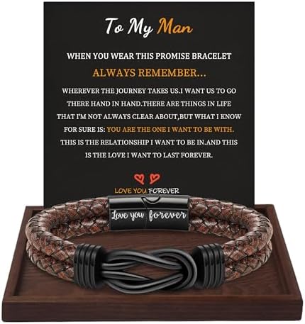 Btysun Gifts for Men, Gifts for Boyfriend Leather Bracelets for Men Stocking Stuffers for Him 2026 I Love You Gift Infinity Cuff Bracelets Birthday Christmas Jewelry for Son Grandson Dad Husband by BTYSUN