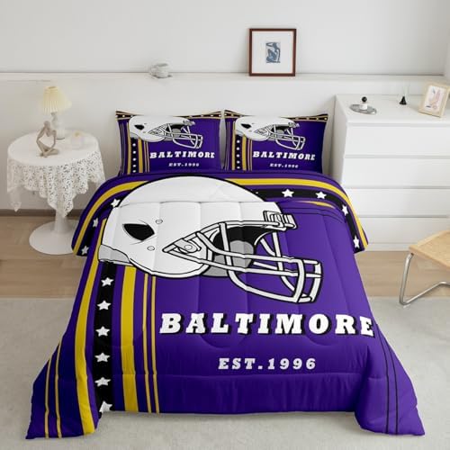 Erosebridal Football Bedding | Rugby Sport Gaming Queen Comforter Set, Inspired by Purple & Gold Sports Fans Team Colors, Football Decor for Boys Room - 1 Comforter 2 Pillowcases - Image 2