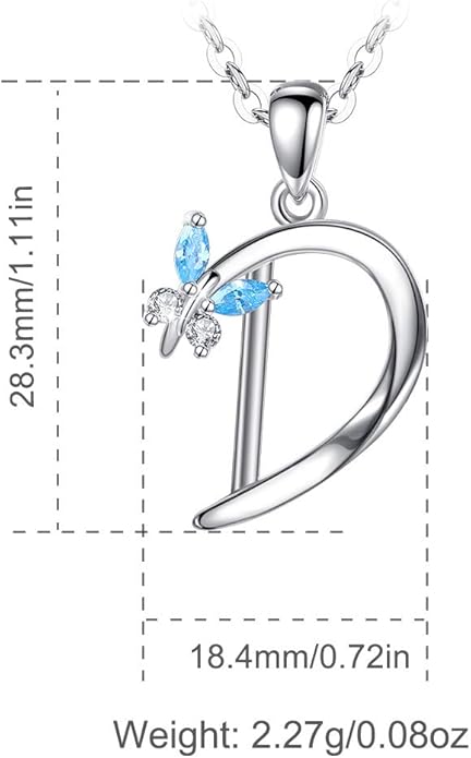 EUDORA Sterling Silver Butterfly Initial Necklaces for Women, Elegant Letter Neckles Personalized Gift for Mother, Sister, Daughter, 18 inch Chai