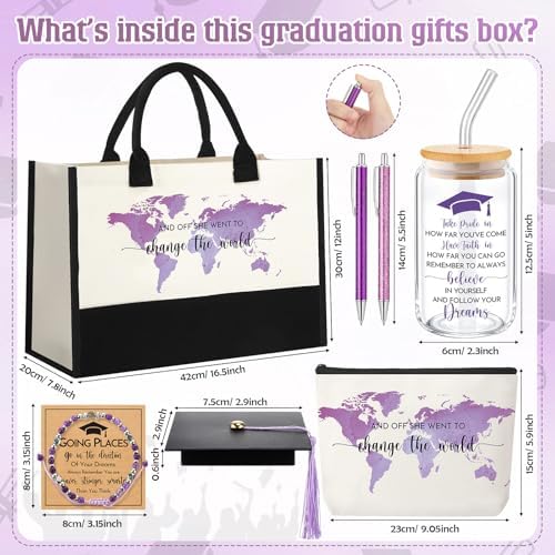 Vesici 8 Pcs Graduation Gifts Set for Women Her 2026 with Tote Bag Makeup Bag Bracelet Box Glass Cup Pens Class of 2026 Congratulations Graduate Gift Basket for College Senior Nurse(Purple) - Image 2