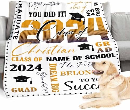 Personalized Blankets for Adults， College Graduation Gifts for Him/Her Unique Graduation Gifts Custom Blankets with Photos Class of 2024 Blankets Graduation Gift Card Box 43x56inch - Image 4