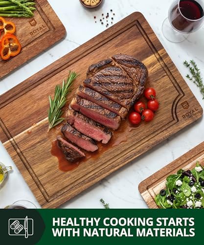 ROYAL CRAFT WOOD Wooden Cutting Boards for Kitchen Meal Prep & Serving - Bamboo Wood Serving Board Set with Deep Juice Groove Side Handles - Charcuterie & Chopping Butcher Block for Meat - Image 3