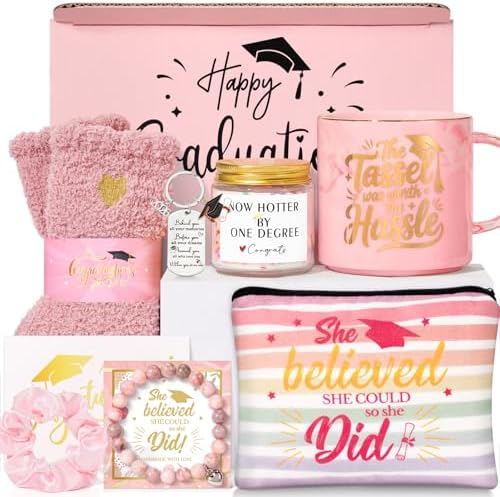 Graduation Gift for Her,Class of 2026,Pink Graduation Gifts Basket for Girls,Senior Graduations Gift,High School College Grad Gifts Box for Daughter Friend,Mug Socks Candle Makeup Bag by UAREHIBY