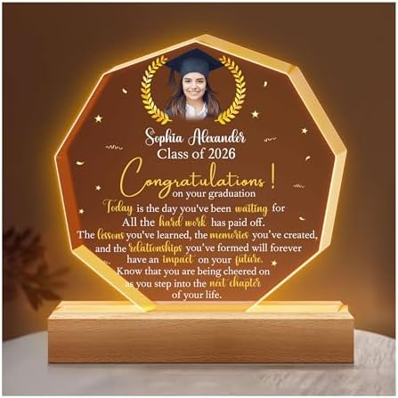 Hyturtle Personalized Graduation Night Light - Custom Night Light with Picture - Senior 2026 Graduation Gifts Her Him - Graduation Plaque Inspirational College Grad Gifts for Daughter from Mom by Hyturtle