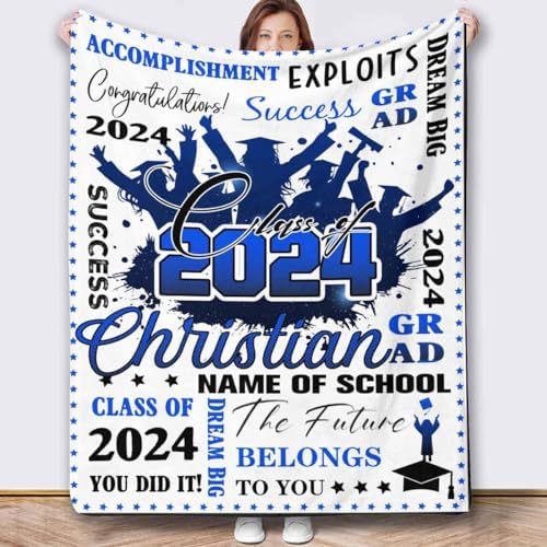 Personalized Senior Class of 2024 Blankets with Photo and Name Customized Gifts for Men Graduation Gift Card Box Senior Graduation Gifts Personalized Blanket with Photo 50x60inch - Image 2