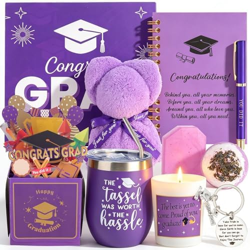 Ithmahco Purple Graduation Gift Basket For Her 2026,11-Piece Grad Gifts Set With Tumbler, Notebook, Keychain, Best Graduation Spa Self Care Gift Box For High & Middle School College Women Girls Nurse by Ithmahco