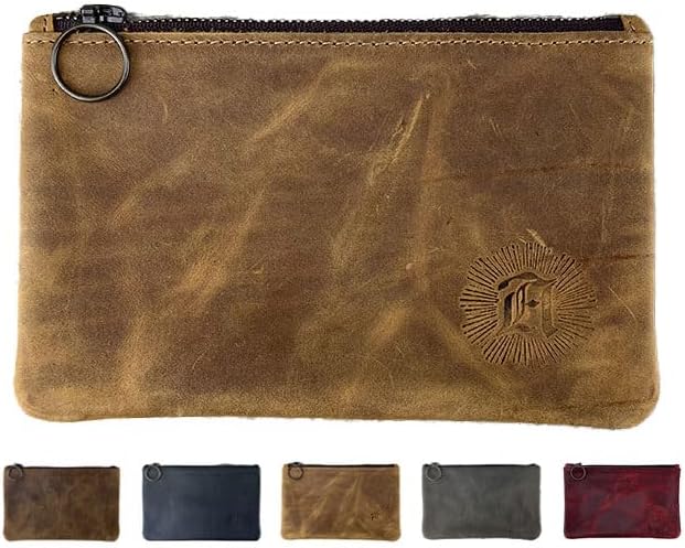 Leather Pouch with Zipper (Tobacco, 7.75" x 5")