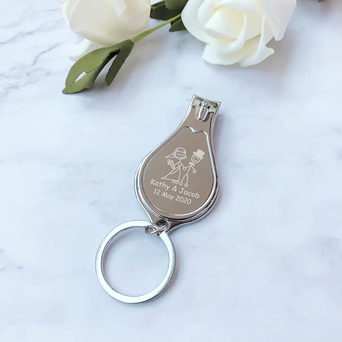30pcs Personalized Custom Nail Clipper Bottle Opener Keychain Engraved Any Text/Logo Wedding Favors, Brewery, Bar, Anniversaries, Party, Restaurant, Manicure, Guests, Travel