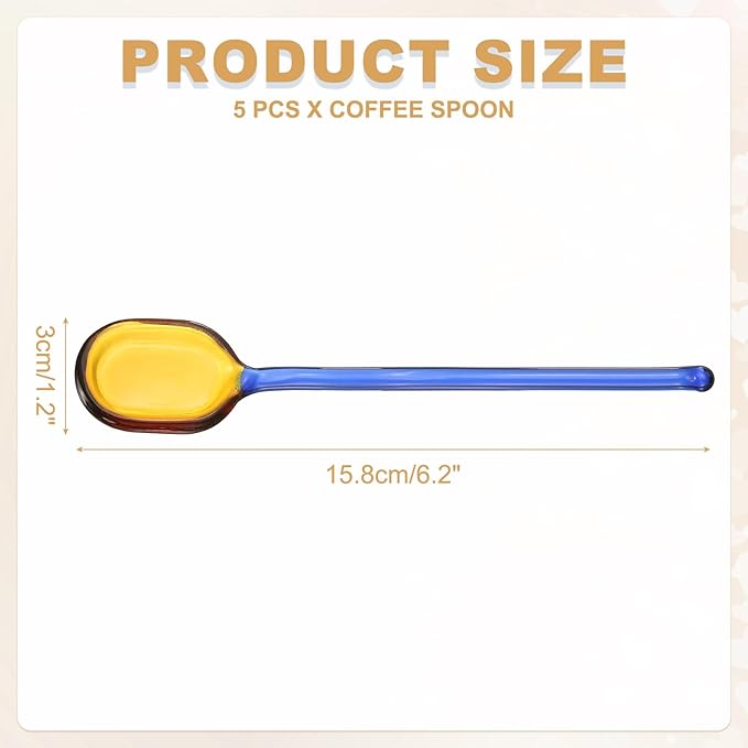 uxcell 5 Pcs Glass Coffee Spoons, 6.2 Inch Coffee Stirring Spoon, Long Handle Teaspoons for Tea Cocktail Milkshake Cold Drink, Blue